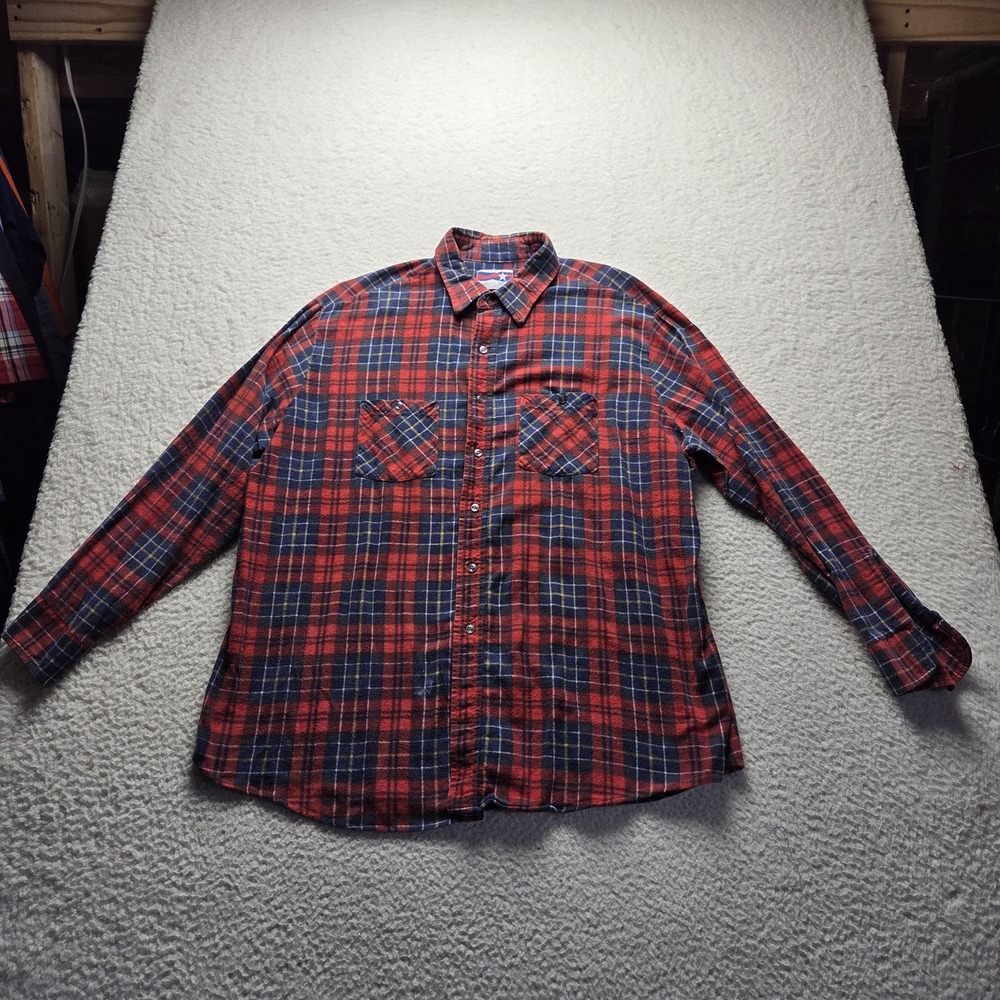 American Edition Shirt Mens 2XL Red Plaid Flannel Long Sleeve Button-Up Casual
